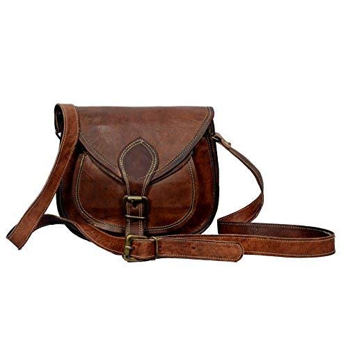 9 inch Women Leather Cross-body Shoulder Bag Satchel ladies Purse Genuine Multi Pocket Saddle Vintage Handmade Travel