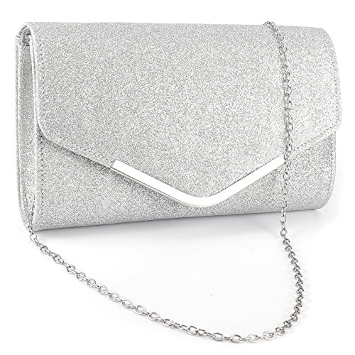 Anladia Evening Bag for Women Glittered Envelope Clutch Bag Prom Handbag Party Purse Shoulder Clutch(Silver)