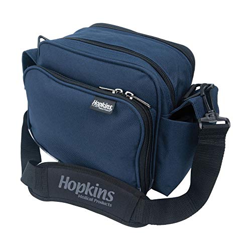 Hopkins Medical Products Mini Home Health Shoulder Bag, 600D Waterproof Material, Fold-Down Compartment, Adjustable Straps, Reinforced Bottom, 10 Inch x 7 Inch x 9.5 Inch, Navy Blue