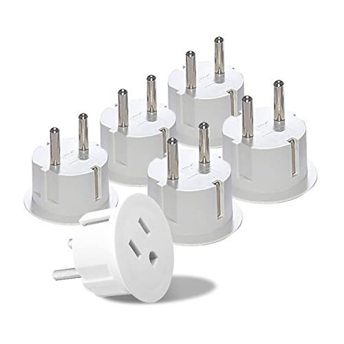 Orei American USA to European Schuko Germany Plug Adapters CE Certified Heavy Duty – 6 Pack – Perfect for Travelling with Cell Phones, Laptops, Cameras & More