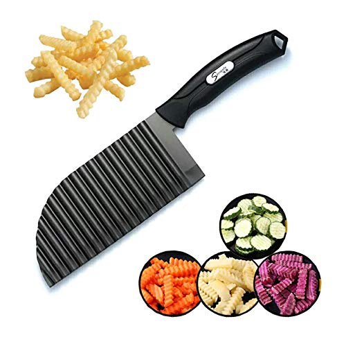 Crinkle Potato Cutter – 2.9″ x 11.8″ Stainless Steel French Fries Slicer Handheld Chipper Chopper Potato Carrot Chopping Knife Home Kitchen Wavy Blade Cutting Tool Large Size
