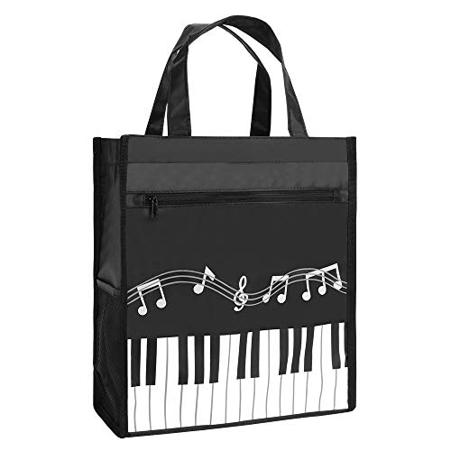 Piano Keys Music Waterproof Oxford Cloth Handbag Tote Shopping Book Bag Gift for Kids & Students(Black)