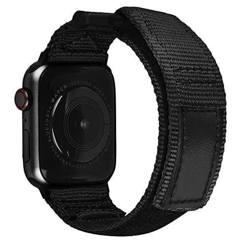 V.R.HOPE Nylon Band Compatible with Apple Watch Bands 42mm 44mm 45mm for Women Men, Adjustable Soft Braided Loop Sport Strap for iWatch Series SE/7/6/5/4/3/2/1 Black