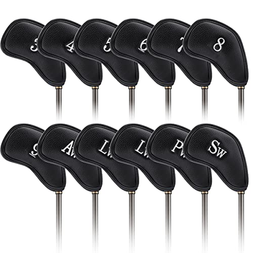 Golf Iron Head Covers, 12Pcs PU Golf Head Covers, Durable Golf Club Head Covers with Number Tags for Ping Titleist Callaway Taylormade Cobra (3-9 Pw Aw Sw Lw Lw)