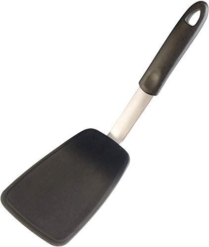StarPack Premium Flexible Large Silicone Turner Spatula – High Heat Resistant to 600°F, Hygienic One Piece Design, Non Stick Rubber Kitchen Utensil for Fish, Eggs, Pancakes & Cookies (Gray Black)