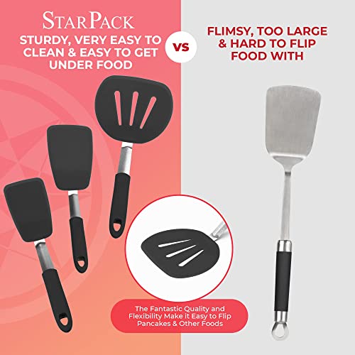 StarPack Premium Flexible Silicone Spatula Set – 3 Spatulas for Nonstick Cookware – 600°F High Heat Resistance Spatula Set – Spatulas for Kitchen Use for Fish, Eggs, Pancakes & Cookies (Gray Black) | The Storepaperoomates Retail Market - Fast Affordable Shopping