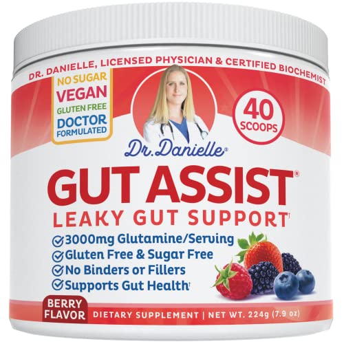 Doctor Danielle Gut Assist – Leaky Gut Repair Supplement Powder – Glutamine, Arabinogalactan, Licorice Root – Supports IBS, Heartburn, Bloating, Gas, Constipation, SIBO from, Berry Flavor
