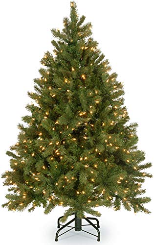 National Tree Company Pre-Lit ‘Feel Real’ Artificial Full Downswept Christmas Tree, Green, Douglas Fir, White Lights, Includes Stand, 4.5 feet