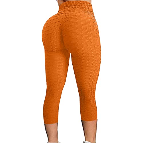 Coolbiz 2PC Workout Leggings for Women Butt Lifting Tummy Control High Rise Solid Sports Pants Running Leggings Orange