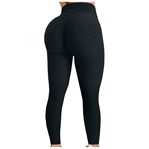 Coolbiz Yoga Pants for Women Butt Lifting Tummy Control High Rise Solid Sports Pants Running Legging Black