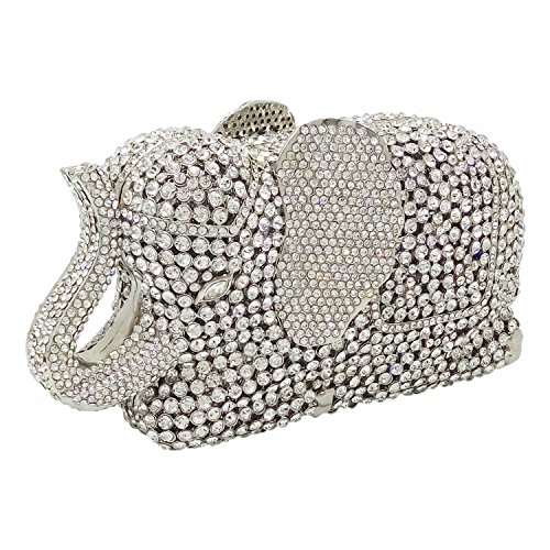 Boutique De FGG Silver Elephant Evening Clutches Bags Metal Minaudiere Handbags Clutch Bridal Wedding Party Purse