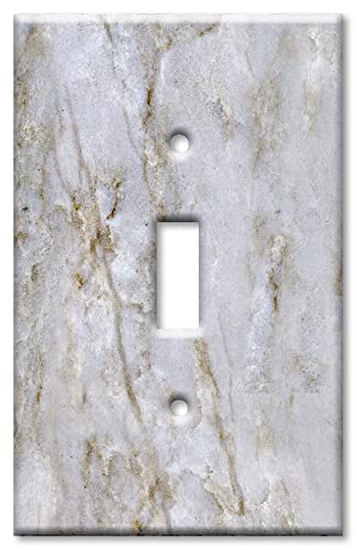 Art Plates – Decorative Light Switch Cover Plate – Wall Plate – 1 Gang Toggle – White Pearl Quartzite / Granite / Marble (PRINTED IMAGE)