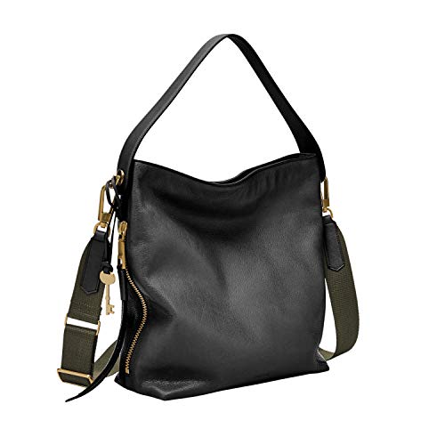 Fossil Women’s Maya Leather Small Hobo Purse Handbag, Black (Model: ZB6979001)