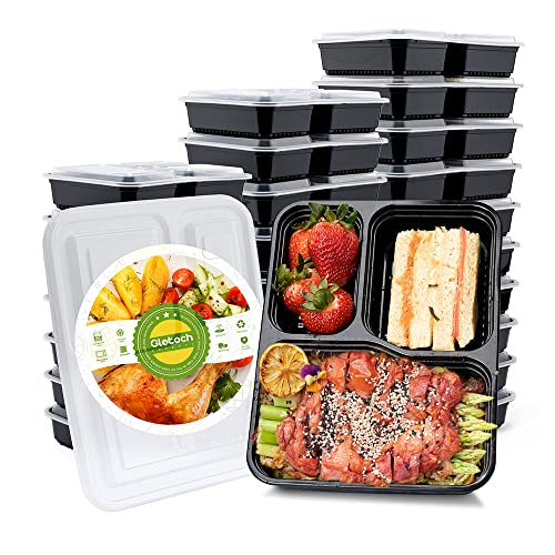 Glotoch 50Pack 34oz Meal Prep Container,3 Compartment Plastic Food Prep Containers with Lids,BPA Free,Microwave, Dishwasher Safe Disposable/Reusable Tupperware To Go Containers for Food,Leftover