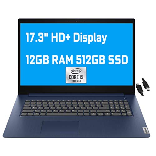 Lenovo IdeaPad 3 Business Laptop 17.3″ HD+ Display 10th Gen Intel 4-Core i5-1035G1 (Beats i7-8665U) 12GB RAM 512GB SSD Intel UHD Graphics Fingerprint Dolby Win10 + HDMI Cable