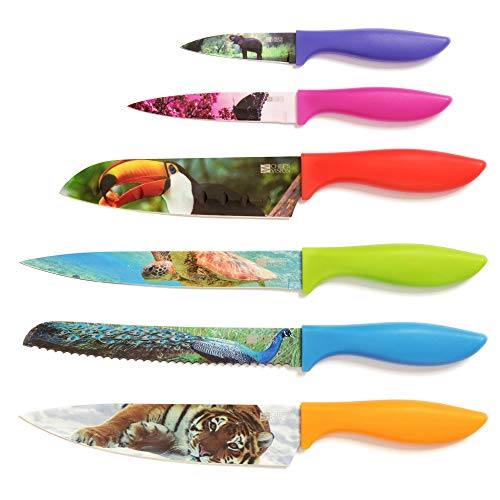 Chef’s Vision Wildlife Kitchen Knife Set in Gift Box – Cool Gifts for Animal Lovers – 6-Piece Colorful Chefs Knives Set – Unique Gift Idea for Home, Wedding Gifts for Couple, Housewarming Gifts