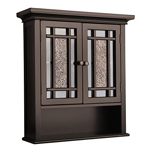 Elegant Home Fashions Windsor Removable Wooden Wall Cabinet with Glass Mosaic Doors, Dark Espresso