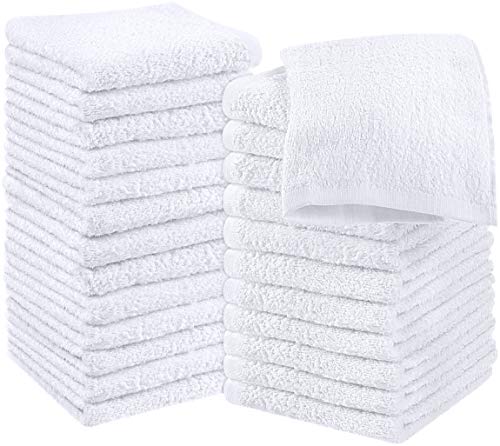 Utopia Towels Cotton Washcloths Set – 100% Ring Spun Cotton, Premium Quality Flannel Face Cloths, Highly Absorbent and Soft Feel Fingertip Towels (24 Pack, White)