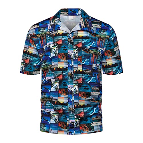ZDFER Men’s Hawaiian Shirts, Summer Floral Print Casual Short Sleeve Lapel Button Down Shirt Regular Fit Beach Shirts Mens Christmas Shirts Golf Shirts Ping Golf Shirts for Men Polo Shirts for Men
