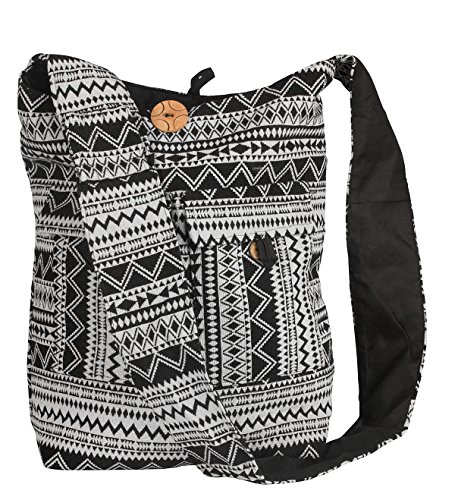 Tribe Azure Large Hobo Crossbody Sling Shoulder Bag Compartment Pockets Functional Zipper Travel Market Books Blanket (Black White)
