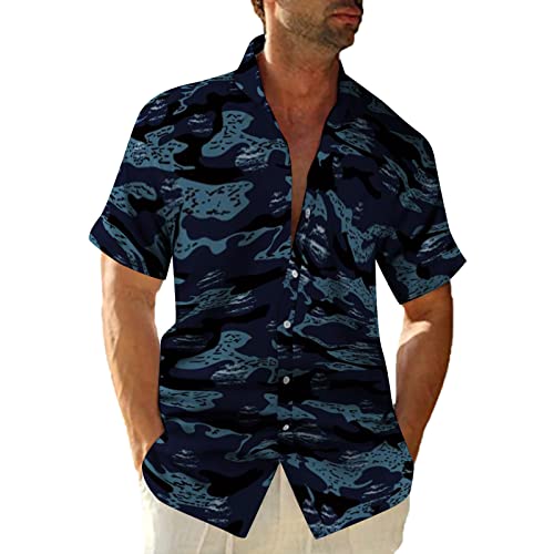 ZDFER Hawaiian Shirts for Men Short Sleeve Floral Spread Collar Shirts Regular Fit Summer Casual Button Down Beach Shirt Mens Christmas Shirts Golf Shirts Ping Golf Shirts for Men Polo Shirts for Men