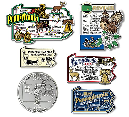 Pennsylvania Six-Piece State Magnet Set by Classic Magnets, Includes 6 Unique Designs, Collectible Souvenirs Made in The USA