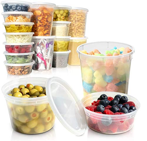 Deli Containers with Lids – Food Storage Containers – Clear Freezer Containers | 36-Pack BPA Free Plastic 8, 16, 32 oz | Cup Pint Quart set | Great for Soup, Meal Prep, Portion Control, Slime and More