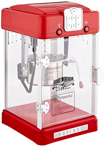Great Northern Popcorn Company Pop Pup Countertop Popcorn Machine – Tabletop Popper Makes 1 Gallon – 2.5-Ounce Kettle, Catch Tray Warming Light & Scoop, Red (6074)