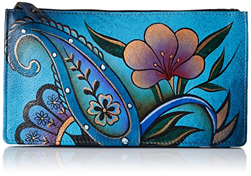 Anna by Anuschka Women’s Hand Painted Genuine Leather Organizer Wallet – Denim Paisley Floral