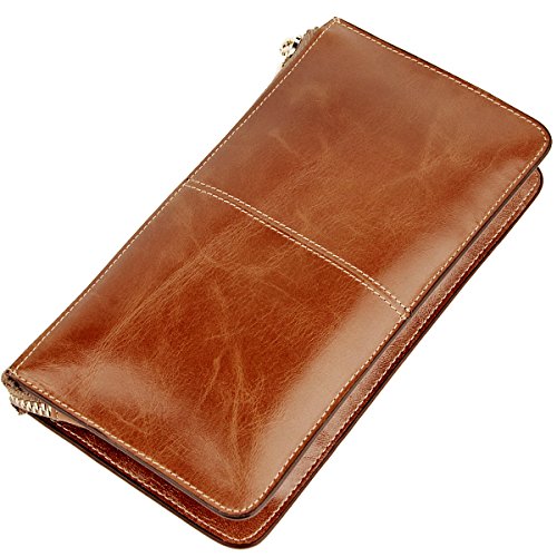 Lecxci Luxury Women Genuine Leather Clutch Cell Phone Handbag, Zipper Wristlets RFID Blocking Wallets Purse for Women (Tan RFID Blocking)