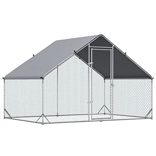 PawHut Large Metal Chicken Coop, Walk-in Poultry Cage Galvanized Hen Playpen House with Cover and Lockable Door for Outdoor, Backyard Farm, 10′ x 6.5′ x 6.5′, Silver