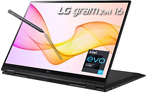 LG gram Ultra-Light Laptop, Evo i7-1165G7, 16″ WQXGA (2560 x 1600) IPS 16:10 2in1 Touch Display, 21 Hr Battery Life, Wi-Fi 6, Thunderbolt 4, Stylus Pen, Fingerprint, Webcam (16GB RAM | 512GB PCIe SSD)