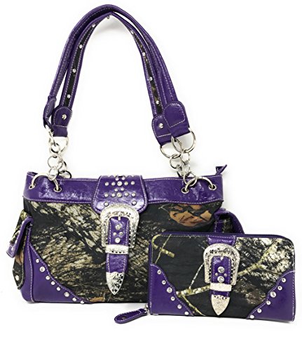 Premium Women’s Camouflage Buckle Shoulder Handbag Wallet in Multi-Color (Purple)