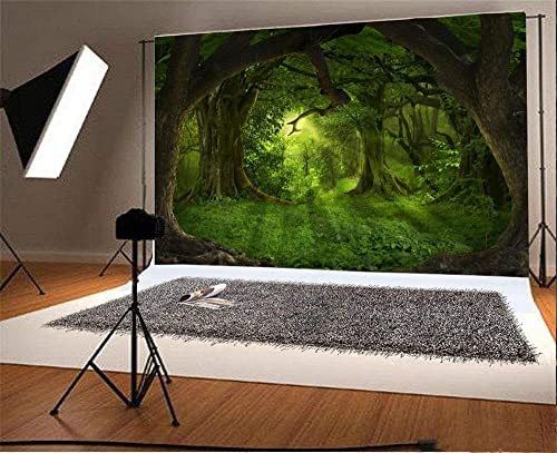 Laeacco 12x8FT Vinyl Backdrop Photography Background Deep Tropical Jungles Ancient Trees Mysterious Green Forest Sun’s Rays Dreamy Fairytale Children Baby Kids Adults Portraits Backdrop Photo