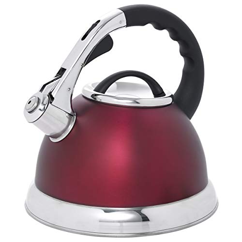Creative Home Camille 3.0 Qt Stainless Steel Opaque Cranberry Whistling Tea Kettle