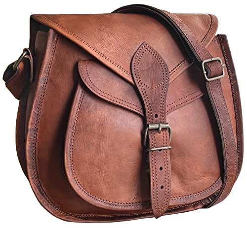 RUSTIC TOWN 11 inch Small Brown Leather Crossbody Satchel Bag Vintage Purses Handbags for Women