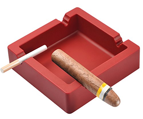 OILP Large Ashtray for Cigars Big Cigarettes Ashtrays Outdoor Ashtray Built-in 4 Dual-use Cigarette Cigar Holder Unbreakable Silicone Ashtray for Patio Outdoor Indoor Ashtrays Home Decor ( Red )