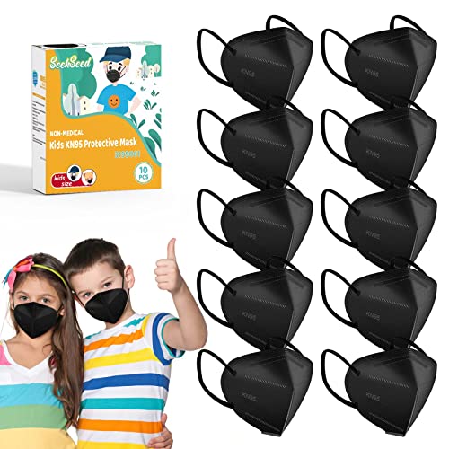 SeekSeed Kids KN95 Face Masks Black,5 Ply Breathable Disposable Kid Masks,Childrens Comfortable Dust Cup Dust Mask Elastic Ear Loops with Nose Bridge for Girls Boys 3199061 10 Count (Pack of 1)