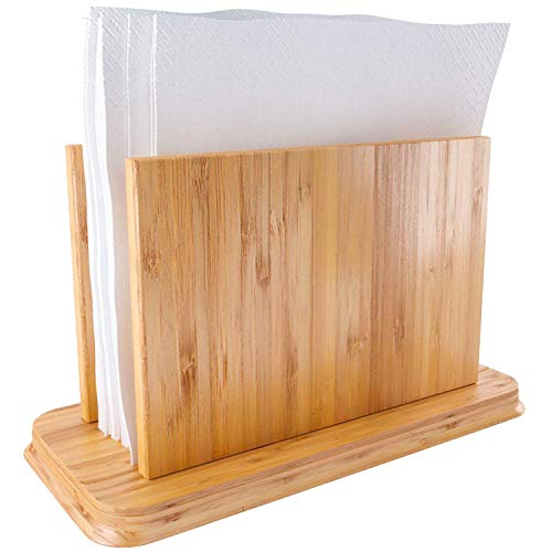 Home Intuition Rustic Bamboo Wood Napkin Holder for Kitchen Storage Large Napkins Dispenser