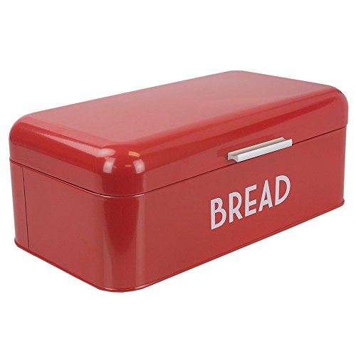 Home Basics Grove Bread Box For Kitchen Counter Dry Food Storage Container, Bread Bin, Store Bread Loaf, Dinner Rolls, Pastries, Baked Goods & More, Retro Vintage Design, Red
