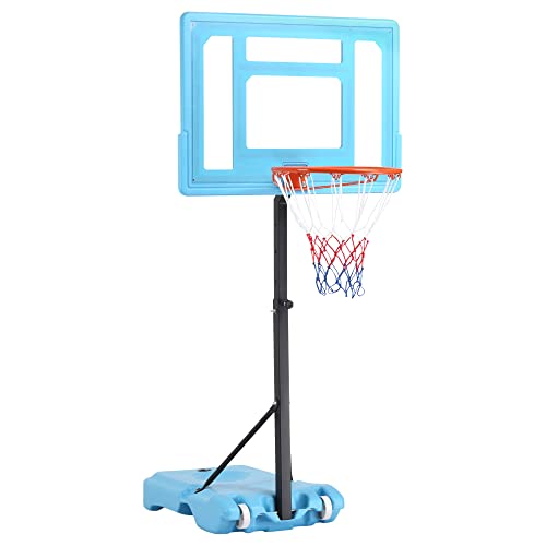 Soozier Poolside Basketball Hoop Stand, 36.5″-48.5″ Height Adjustable Portable Hoop System w/ Clear Backboard & Fillable Base for Whole Family, Blue