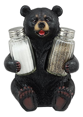 Ebros Cuddling Black Teddy Bear Salt And Pepper Shakers Holder Figurine 7″Tall With Glass Shakers As Rustic Cabin Lodge Country Home Decor Of Wild Animals Bears Cubs Perfect For Hunters Outdoors (1)