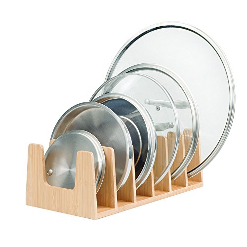 MobileVision Bamboo Pot Lid Holder Organizer for Storage in Cabinets or Kitchen Countertops and Cupboards