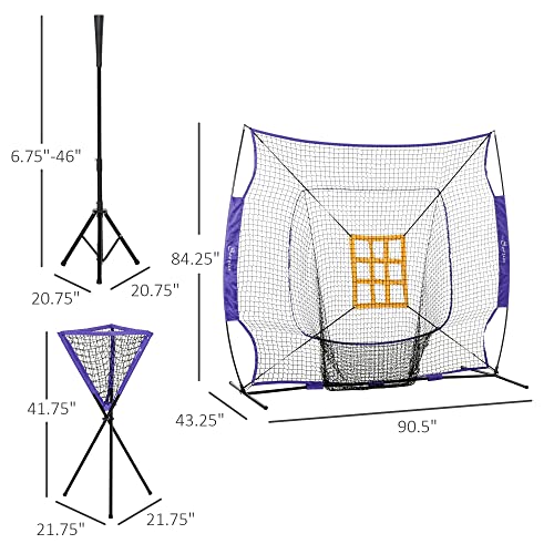 Soozier 7.5’x7′ Baseball Practice Net Set w/Catcher Net, Tee Stand, 12 Baseballs for Pitching, Fielding, Practice Hitting, Batting, Backstop, Training Aid, Portable Training Equipment, Purple | The Storepaperoomates Retail Market - Fast Affordable Shopping