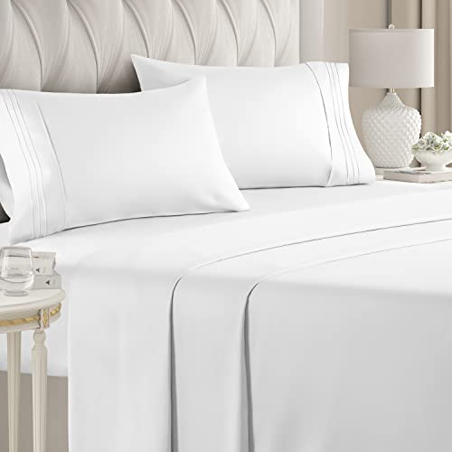 Queen Size Sheet Set – Breathable & Cooling Sheets – Hotel Luxury Bed Sheets – Extra Soft – Deep Pockets – Easy Fit – 4 Piece Set – Wrinkle Free – Comfy – White Bed Sheets – Queens Sheets – 4 PC
