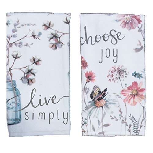 Kay Dee Designs Kitchen Towel Set (2 pc) – Choose Joy and Live Simply – Terry Hand Towels,White