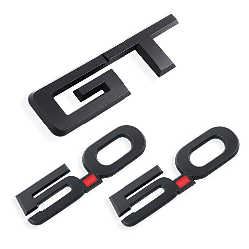 GT Emblem + 5.0 Emblem x 2 for Ford Mustang Badge Decal (Matte Black 1)
