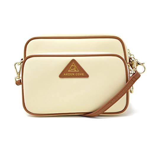 Anti-Theft Waterproof Full Cross-Body Bag with Adjustable Faux Leather Strap (Cream)