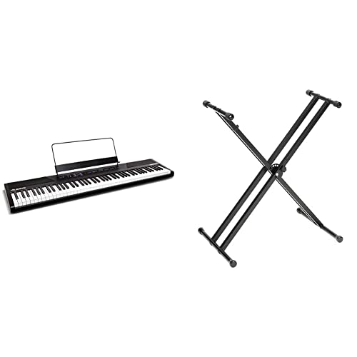 Alesis Recital – 88 Key Digital Piano Keyboard & Yamaha OEM PKBX2 Double-Braced Adjustable X-Style Keyboard Stand