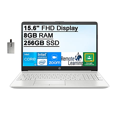 2022 HP 15.6″ FHD IPS Laptop Computer, 11th Gen Intel Core i3-1115G4 Processor, 8GB DDR4 RAM, 256GB PCIe SSD, Intel UHD Graphics, HD Webcam, HD Audio, Windows 10 S, Silver, 32GB SnowBell USB Card